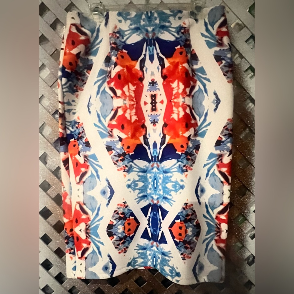 Bright Cato Vibrant Abstract Print Skirt white multi color size med
